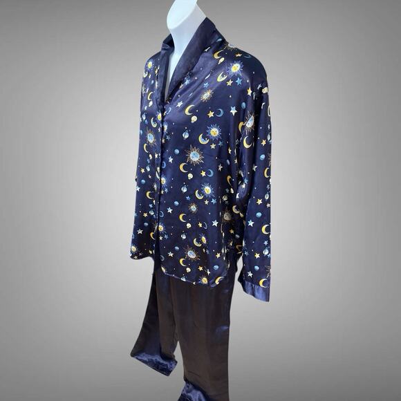 Vintage Y2K Dream Modes Celestial Sun Moon Stars Pajama Set Womens Size XL Satin - Picture 6 of 7